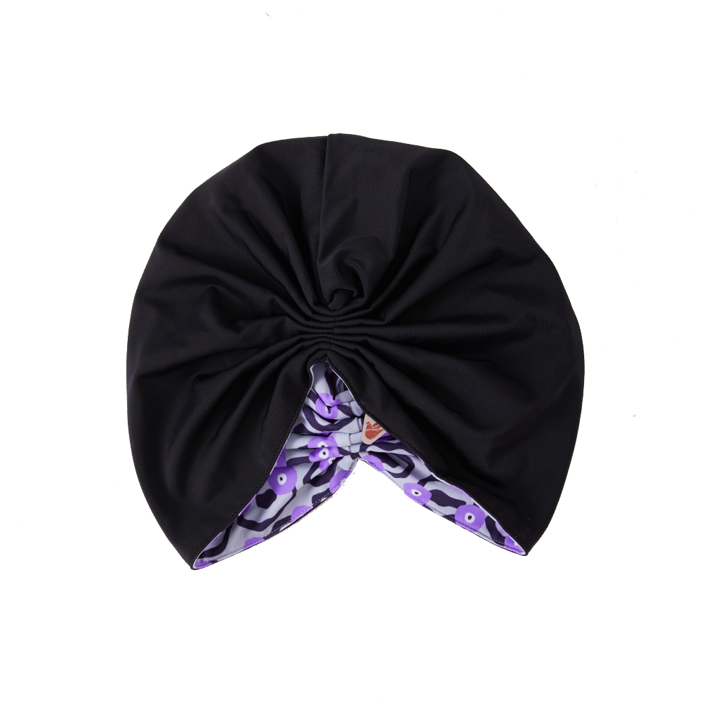 GRACE Reversible Swim Turban - Black & Raindrops - Image 2