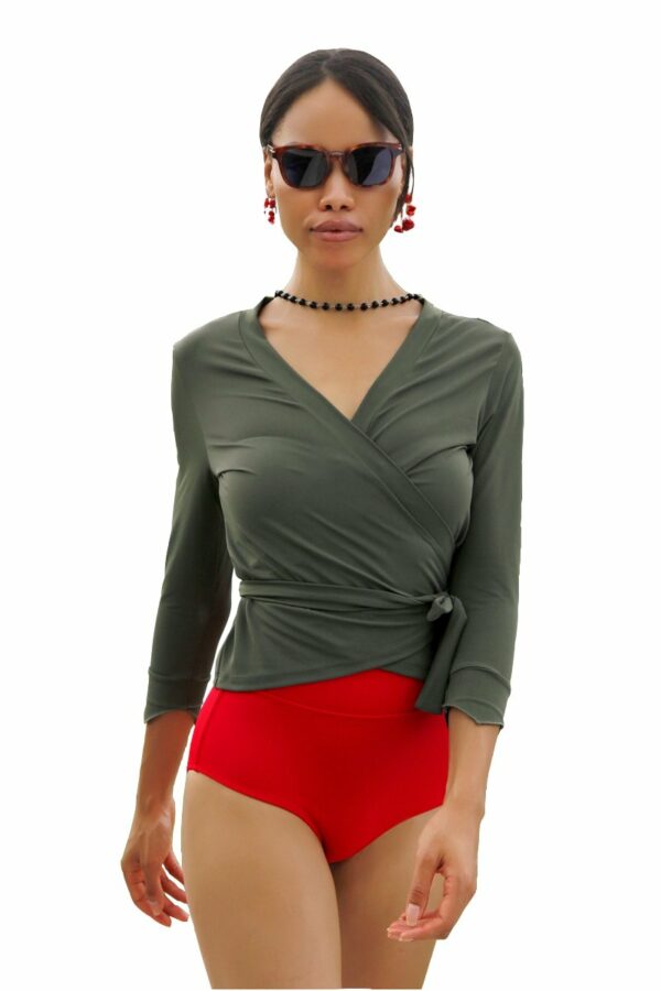 "Surf's Up" Swim Wrap Top - Army Green