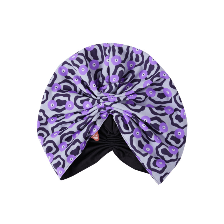 GRACE Reversible Swim Turban - Black & Raindrops