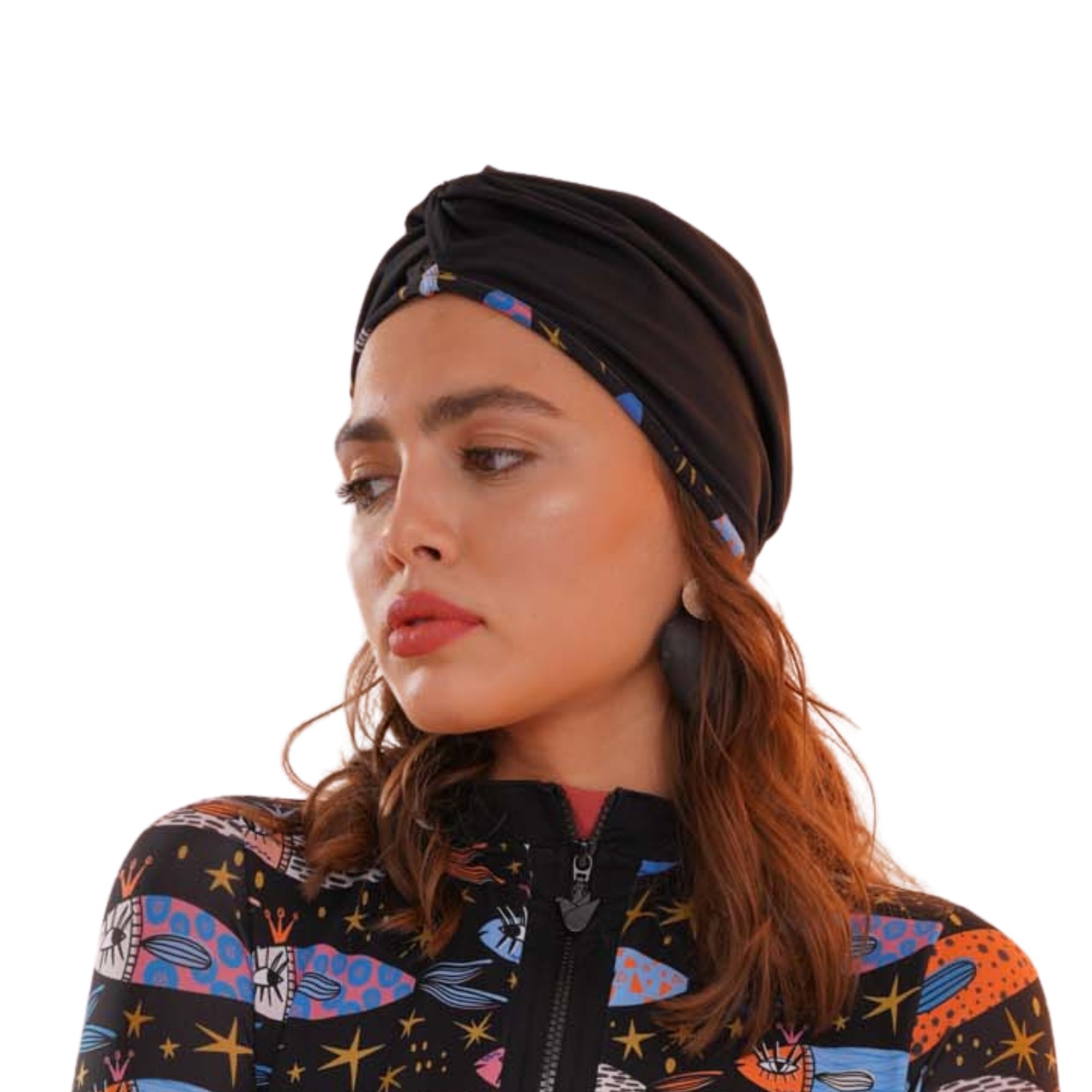 AUDREY Swim Turban - Black & Sea Jewels